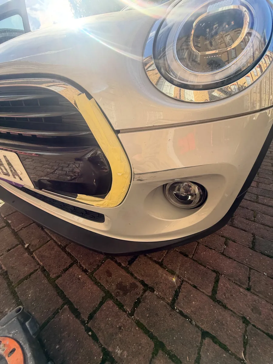 MINI bumper — prepped and masked mid-repair